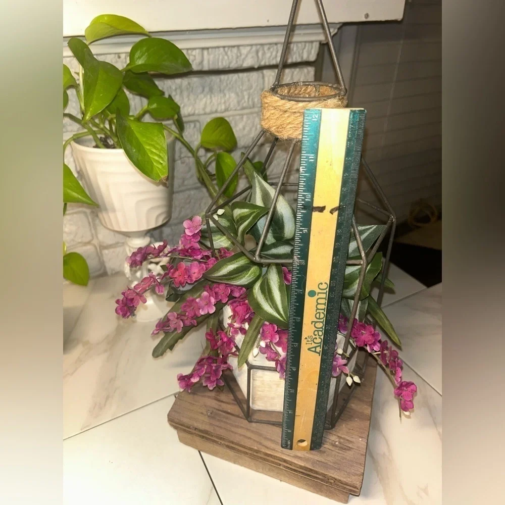 Rustic Wood Pot Hanging Plant Planter Indoor or Outdoor Medal Design Decor